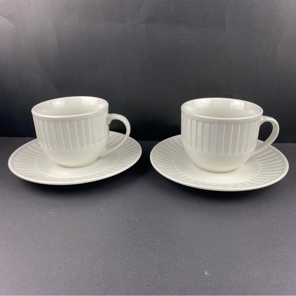 Mayfair and Jackson Cup and Saucer Set of 2 White Tea Coffee Mugs China